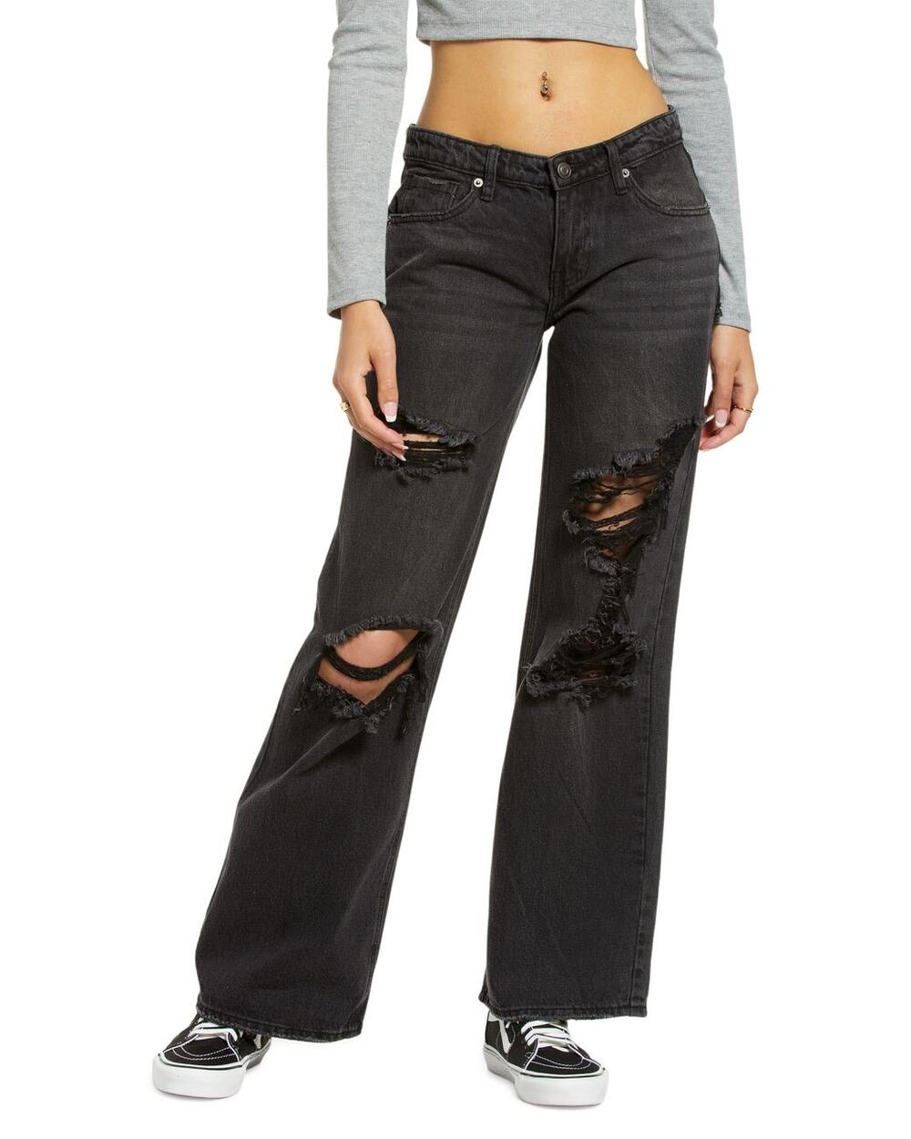 BP Women's Black Distressed Torn Low Rise Wide Leg Jeans “Size 26” (B35)